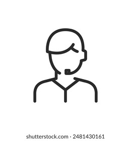 Customer service representative with headset, linear style icon. customer support or technical help. Editable stroke width.