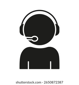Customer Service Representative With Headset Solid Icon. Call Center Support, Communication, And Assistance Silhouette Symbol. Remote Helpdesk Operator. Isolated Vector Illustration.
