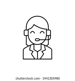 Customer service representative icon in flat black line style, isolated on white 
