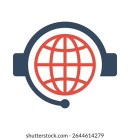 ícone do representante do serviço de atendimento ao cliente ícone, fones de ouvido símbolo do ícone da música global, sinal de educação on-line, símbolo da assistência remota, logotipo do vetor da comunicação global