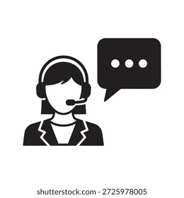 Ícone do representante do atendimento ao cliente com fone de ouvido um símbolo de um operador de call center que fornece suporte on-line e assistência de comunicação para clientes