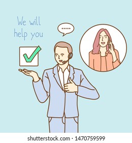 Customer Service. Customer Service Representative. Online Information Technology Concept Illustration. Vector illustrations.