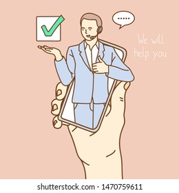 Customer Service. Customer Service Representative. Online Information Technology Concept Illustration. Vector illustrations.