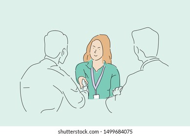 Customer service representative. Online information technology concept illustration. Hand drawn style vector design illustrations