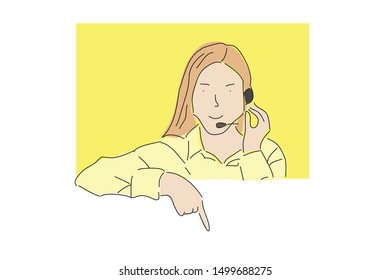 Customer service representative. Online information technology concept illustration. Hand drawn style vector design illustrations