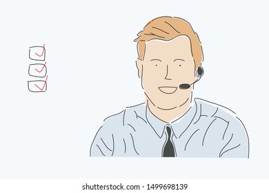 Customer service representative. Online information technology concept illustration. Hand drawn style vector design illustrations