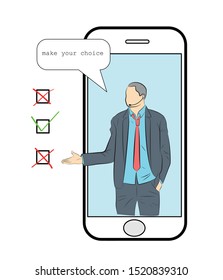 Customer Service. Customer Service Representative. Online Information Technology Concept Illustration. Hand drawn style vector design illustrations.	