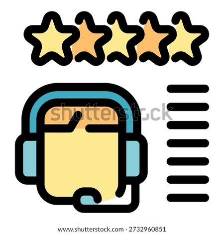 Customer service representative receiving a five star feedback rating, wearing a headset and with a chat window