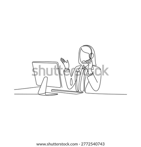 customer service representative using computer with headset