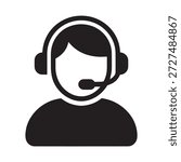Customer service representative wearing a headset for support and communication icon