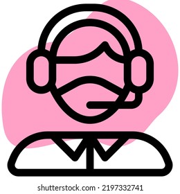 Customer service representative wearing headset and mask