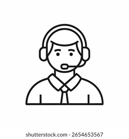 Representante de Servicio al cliente con auriculares y traje aislado sobre fondo blanco