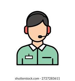 Ein Kundendienstmitarbeiter, der ein Headset und eine Uniform trägt, ist bereit, Kunden mit einem freundlichen und professionellen Auftreten zu unterstützen