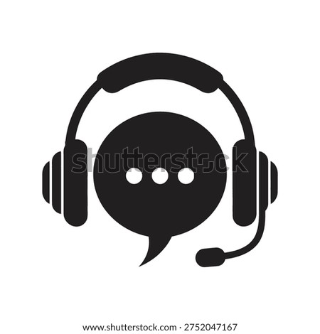 A customer service representative wearing a headset with a speech bubble