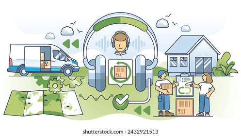 El servicio al cliente y las devoluciones en la gestión de la cadena de suministro esbozan el concepto. Proceso de envío de pedidos pendientes o devolución de paquetes antiguos para reciclaje de ilustración vectorial. Planificación de logística y distribución