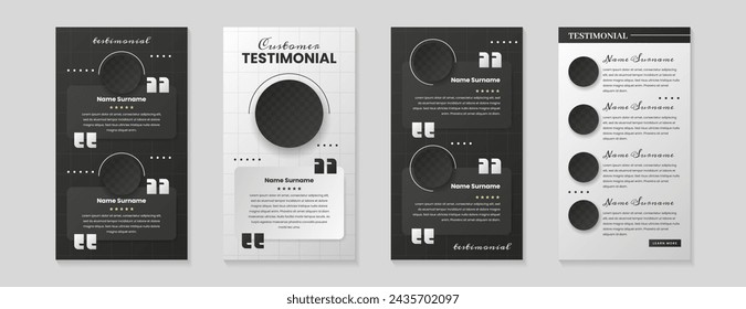 Plantilla de revisión de servicio al cliente. Comentarios sobre tarifas de productos o empresas. Conjunto de mensajes testimoniales, banners web de satisfacción del cliente con calificación de estrellas. Testimonios diseño con opinión, icono de usuario, comentario