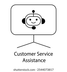 Servicio al cliente Robot Icon – Auriculares robóticos y pantalla que muestra la asistencia del Cliente.