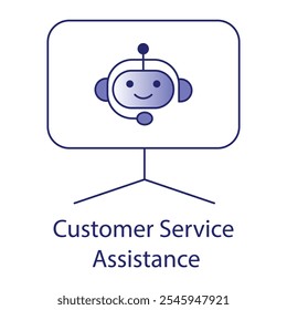 Servicio al cliente Robot Icon – Auriculares robóticos y pantalla que muestra la asistencia del Cliente.