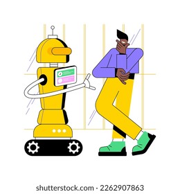 Customer service robots isolated cartoon vector illustrations. Person interacting with digital robot, modern technology, service sector innovation, professional customer help vector cartoon.