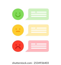 Satisfacción de Servicio al cliente. Evaluación, revisión, Comentarios, comunicación, comentario, concepto de calidad. Ilustración aislada de diseño de Vector plano.