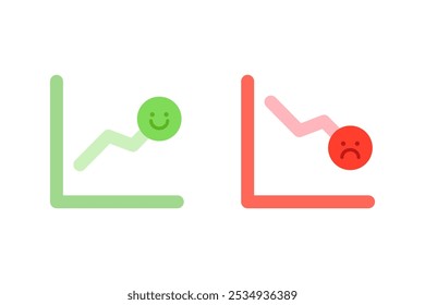 Positionsdiagramm für Kundendienstzufriedenheit - Symbolsatz. Zufrieden und unzufrieden. Bewertung, Review, Feedback, Kommunikation, Kommentar, Qualitätskonzept. Flaches Vektordesign, einzelne Illustration.