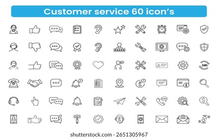 Customer Service and satisfaction set of web icons in line style. Feedback icons for web and mobile app. Containing rating, like, dislike, experience, review, client satisfaction, testimonial and more