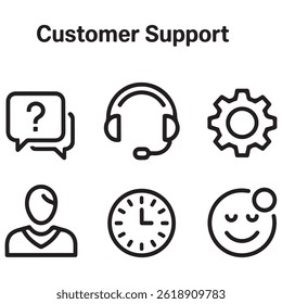 Customer service set of web icons in line black style. Help and support. Support and service icons for web and mobile app. Online help, assistance, customer, 24 hrs, service and more. Vector