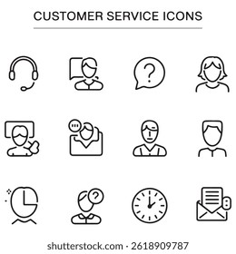 Customer service set of web icons in line black style. Help and support. Support and service icons for web and mobile app. Online help, assistance, customer, 24 hrs, service and more. Vector