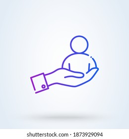 customer service sign line icon or logo. Customer support and hand holding concept. Full customer care service vector linear illustration.