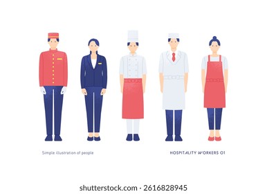 Customer service staff welcoming customers. Vector illustration of a person working in a restaurant.