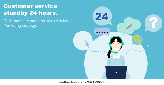 Customer service standby 24 hours. Customer care and after sales service. Vector illustration. Marketing strategy