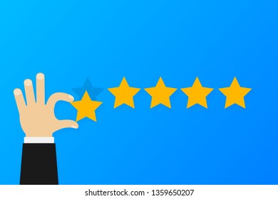 Customer service. Star rating. Feedback concept. Evaluation system. Positive review. Web template. Vector stock illustration.