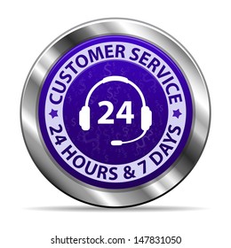 Customer service and support around the clock 24 hours a day & 7 days a week metal icon isolated on white background. Vector illustration 