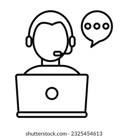 Kundenservice-Support, Call Center Agent Symbol, Team-Symbol des technischen Supports, Helpline Support-Person mit Computer, Kopfhörer und Chat-Symbol Vektorgrafik