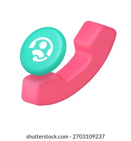 Concepto de Asistencia de Servicio al cliente y comunicación de centro de llamadas con símbolo de teléfono y auriculares para aplicaciones de mesa de ayuda. Icono 3d moderno Ilustración vectorial realista
