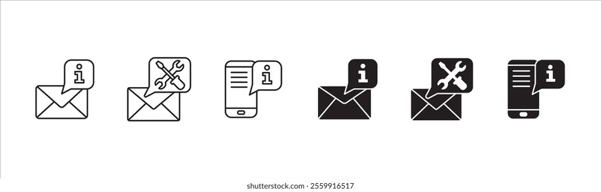 Customer service and support chat online icon set. Help center and information hot line icons. technical support mail contact signs. Vector stock illustration.