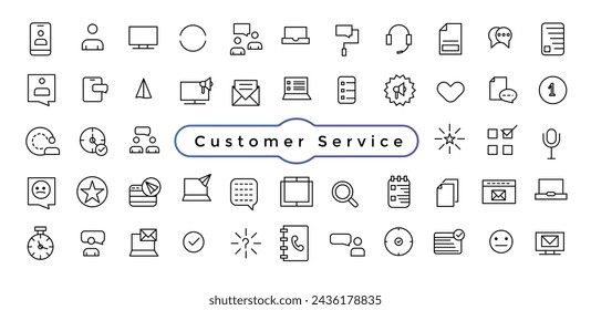 Customer Service, Support and Contact Vector Flat Line Icons Set. Phone Assistant, Online Help