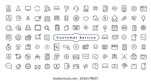 Customer Service, Support and Contact Vector Flat Line Icons Set. Phone Assistant, Online Help
