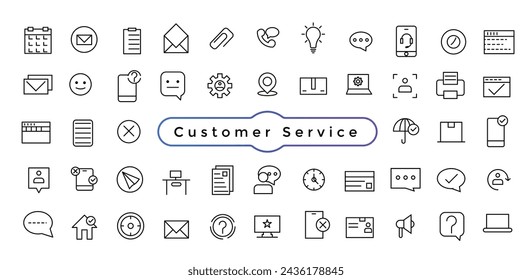 Customer Service, Support and Contact Vector Flat Line Icons Set. Phone Assistant, Online Help