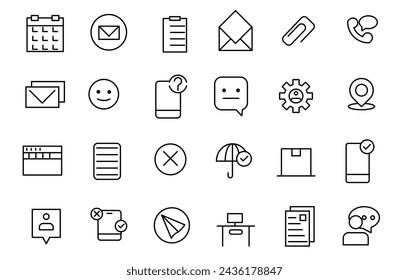 Servicio al cliente, soporte y contacto Vector Flat Line Icons Set. Asistente telefónico, Ayuda en línea