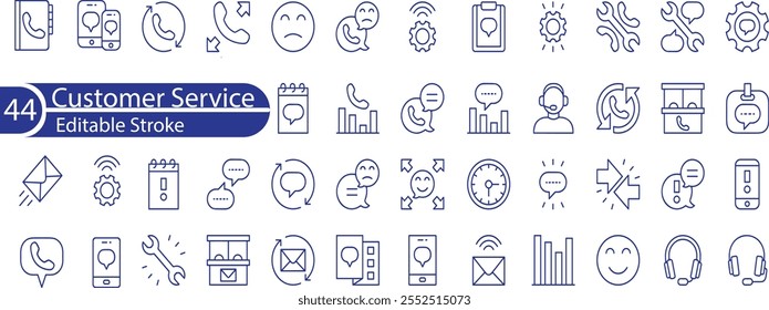 Customer Service and Support editable stroke outline icons set