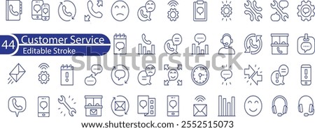 Customer Service and Support editable stroke outline icons set