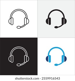 Customer service and support headset icon set. Help center and information hot line telephone icons. technical support mail contact signs. Vector stock illustration.