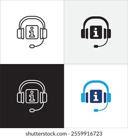 Customer service and support headset icon set. Help center and information hot line telephone icons. technical support mail contact signs. Vector stock illustration.