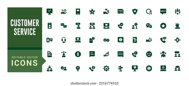 Customer service and support icon collection. filled and glyph icon set for web and ui. Editable stroke. Solid icon set. Vector illustration.