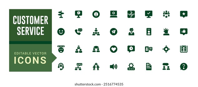 Coleção de ícones de suporte e atendimento ao cliente. ícone preenchido e glifo definido para Web e interface do usuário. Traçado editável. Ícone sólido definido. Ilustração vetorial.