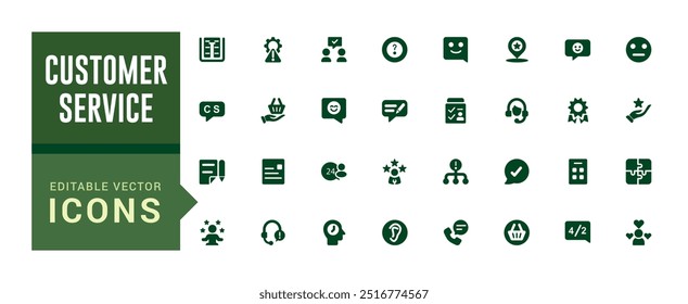 Coleção de ícones de suporte e atendimento ao cliente. ícone preenchido e glifo definido para Web e interface do usuário. Traçado editável. Ícone sólido definido. Ilustração vetorial.