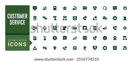 Customer service and support icon collection. filled and glyph icon set for web and ui. Editable stroke. Solid icon set. Vector illustration.