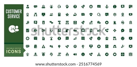 Customer service and support icon collection. filled and glyph icon set for web and ui. Editable stroke. Solid icon set. Vector illustration.