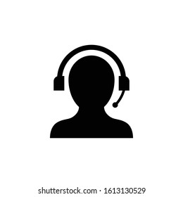 Customer service support icon design vector. Silhoutte person with headphone